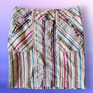 Eddie Bauer Woven Mini Skirt, Tan With Blue, Purple & Pink Stripes, Size 2